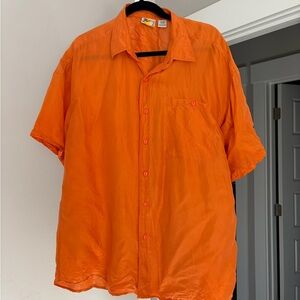 Vintage 90s Creative Edge 100% Silk Orange Button-Down Shirt